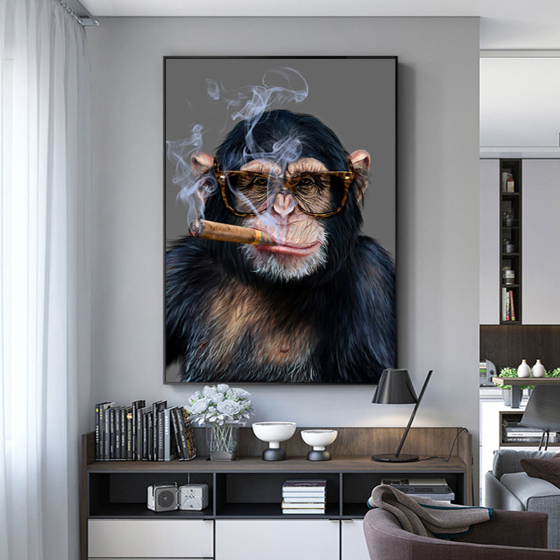 Gorilla Smoking Poster – Animal Canvas Painting Decorative Wall Art for Home or Bar
