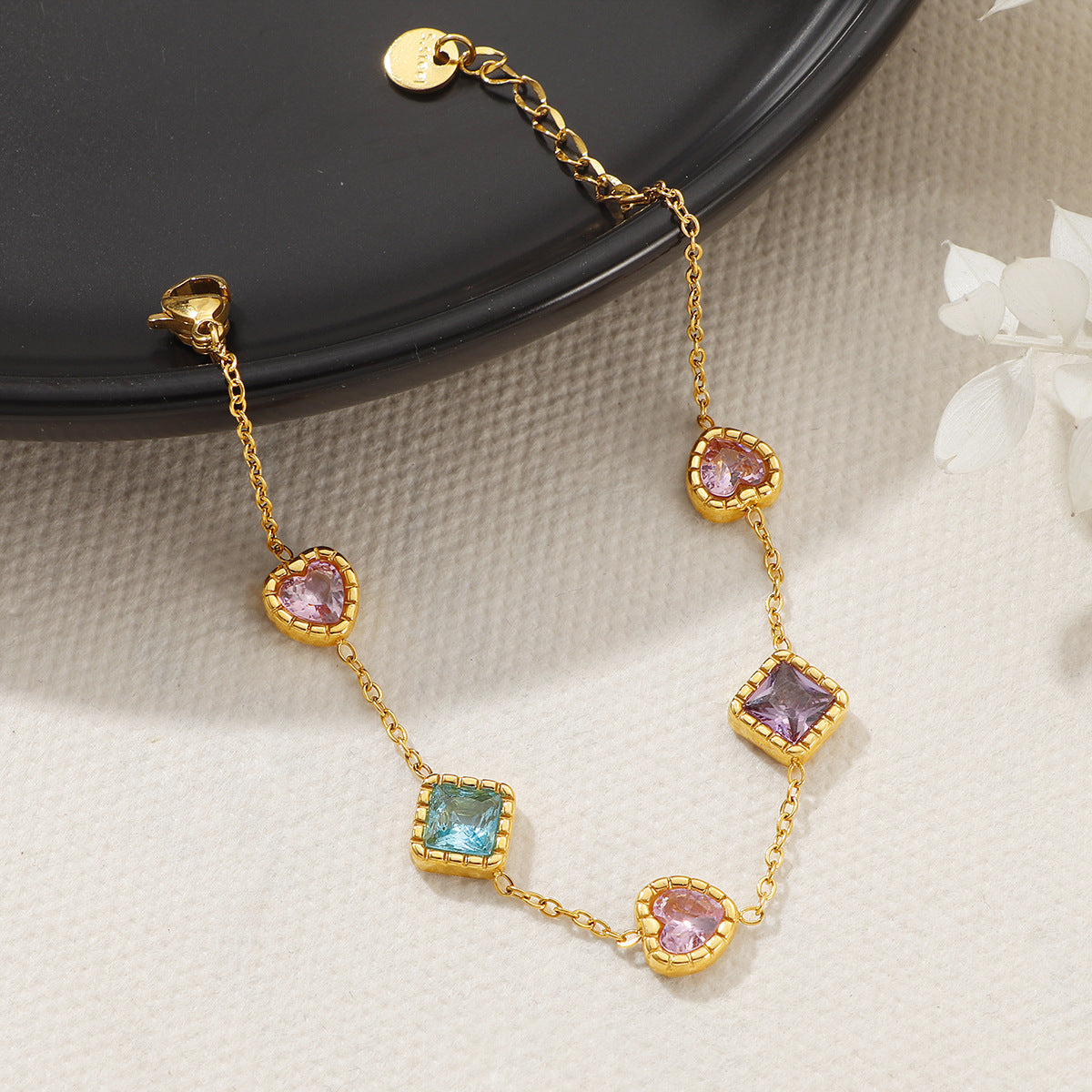 Women's Gold Heart Zircon Bracelet – Titanium Steel Gleaming Design