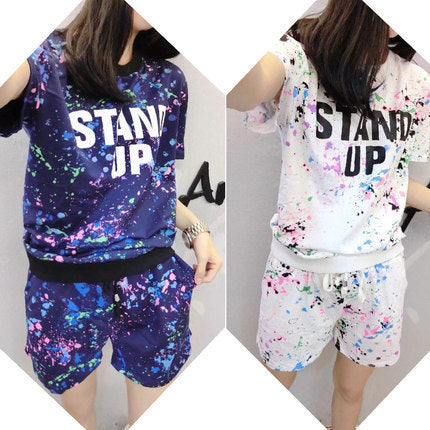 T-Shirt Two Piece Paint Print Casual Sweatshirt Set