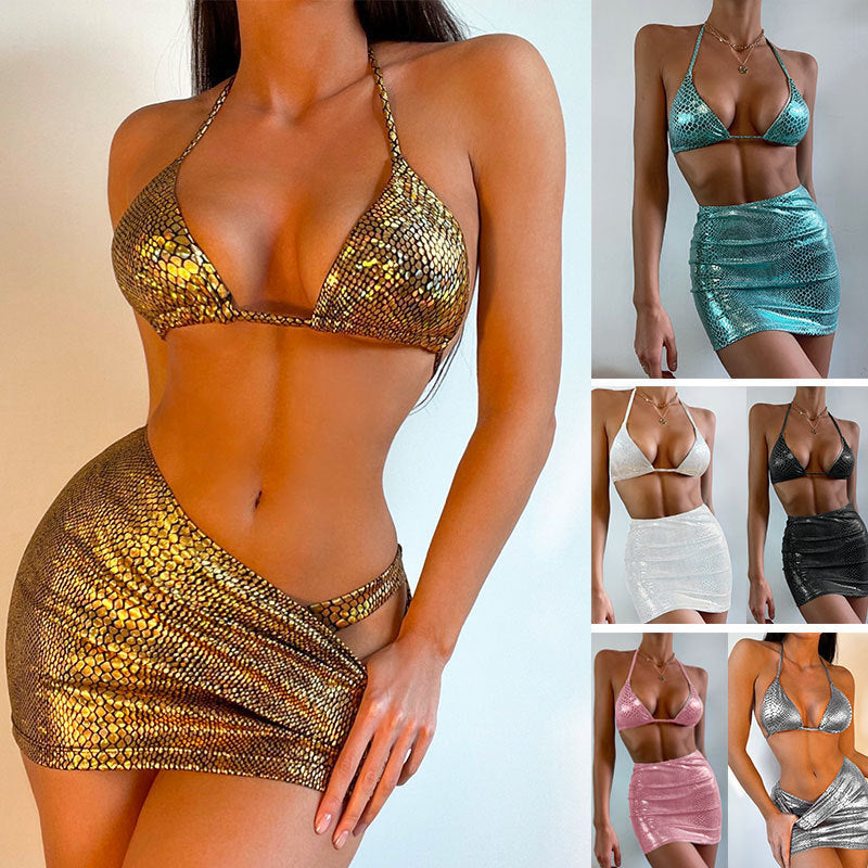 Unisex Polyester Two Piece Bikini Set Solid Color Swimwear