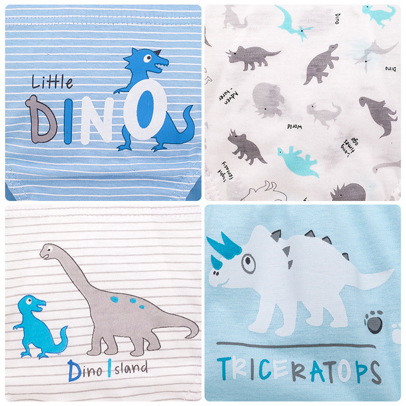 Children's Cotton Underwear Set – 5-Pack Boys’ Cartoon Dinosaur Triangle Briefs for Older Kids