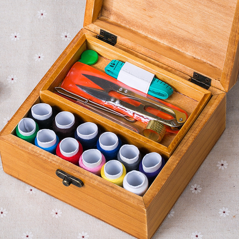 Portable Wooden Sewing Kit Box – Hand Stitching & Needlework Organizer