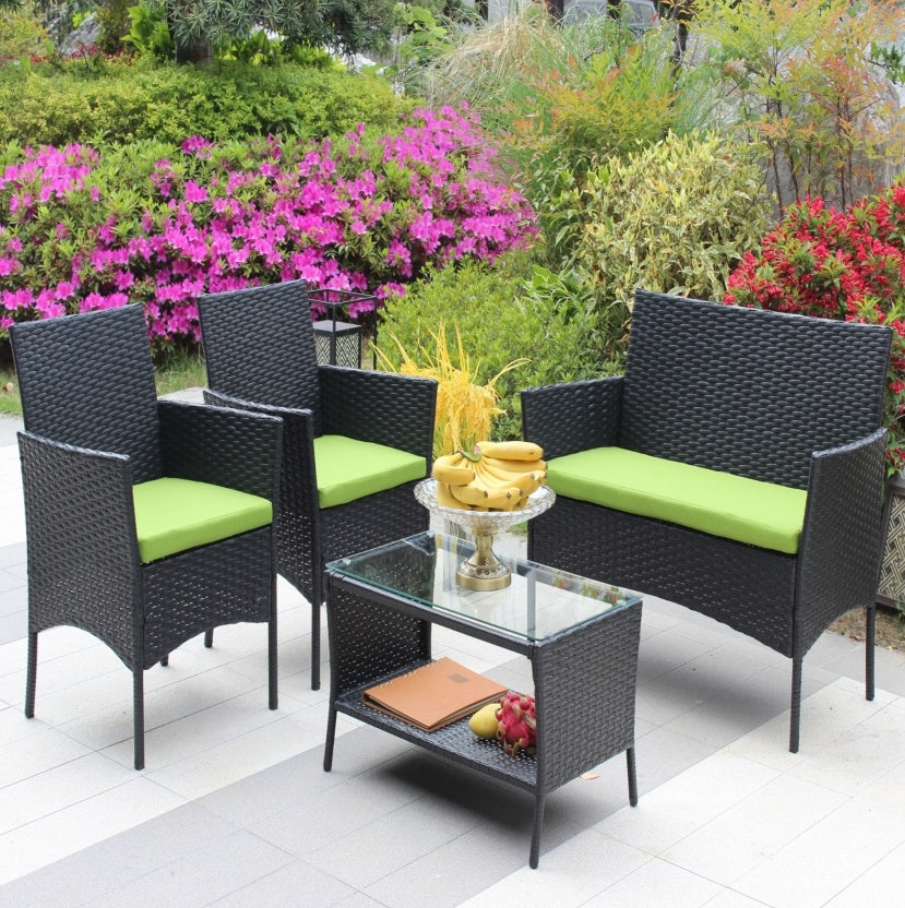 4-Piece Black Rattan Outdoor Patio Furniture Set