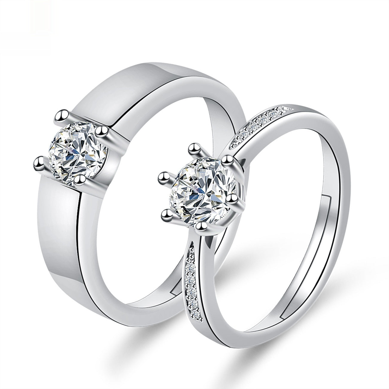 Elegant Crown-Shaped Moissanite Electroplated Copper Couple Rings Set