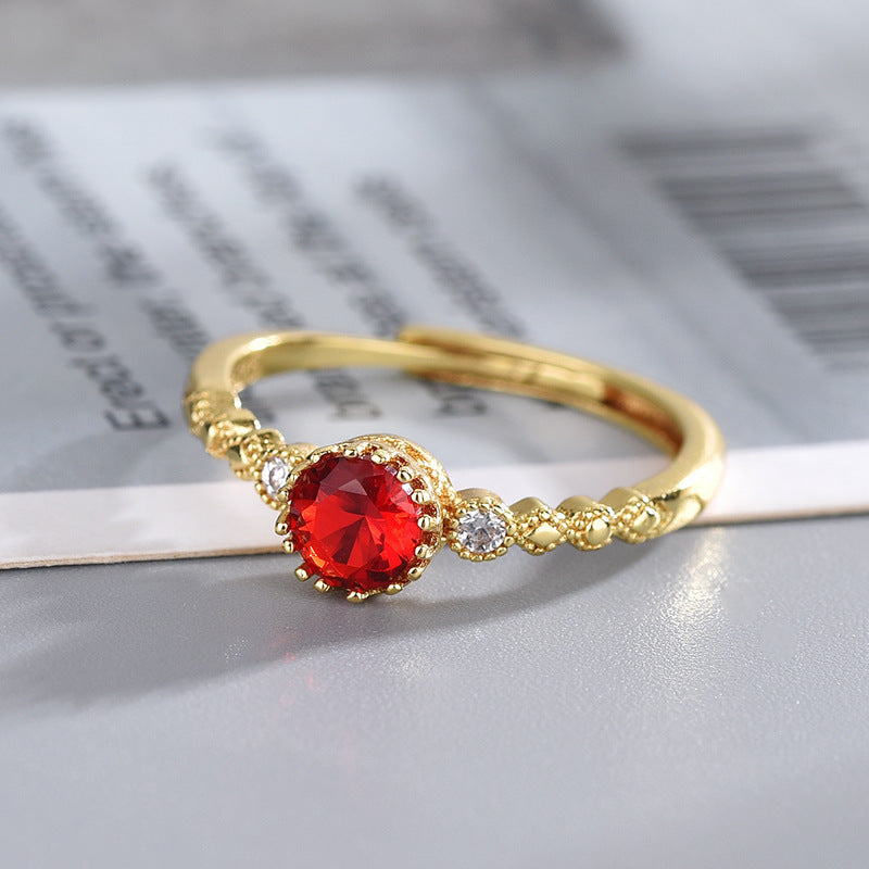 Women’s Adjustable Open Zircon Ring – Yellow Gold Plated Jewelry