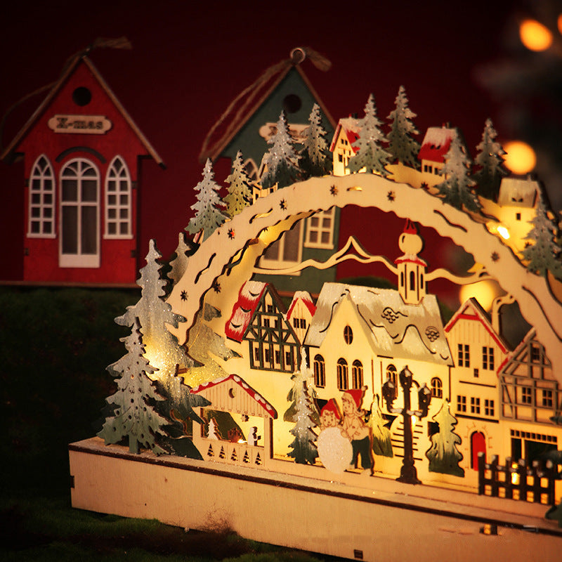 Wooden LED Luminous Christmas Village Shopping Mall Window Display Creative Gifts