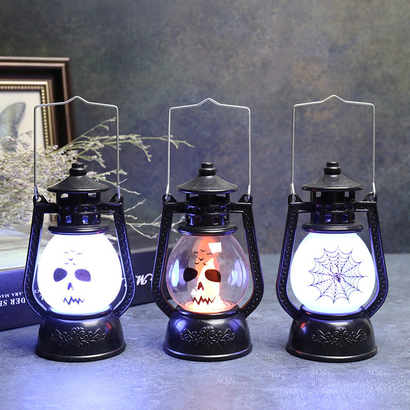 Halloween Vintage LED Lantern – Hanging Portable Ghost Spider Night Light for Haunted House and Party Decor