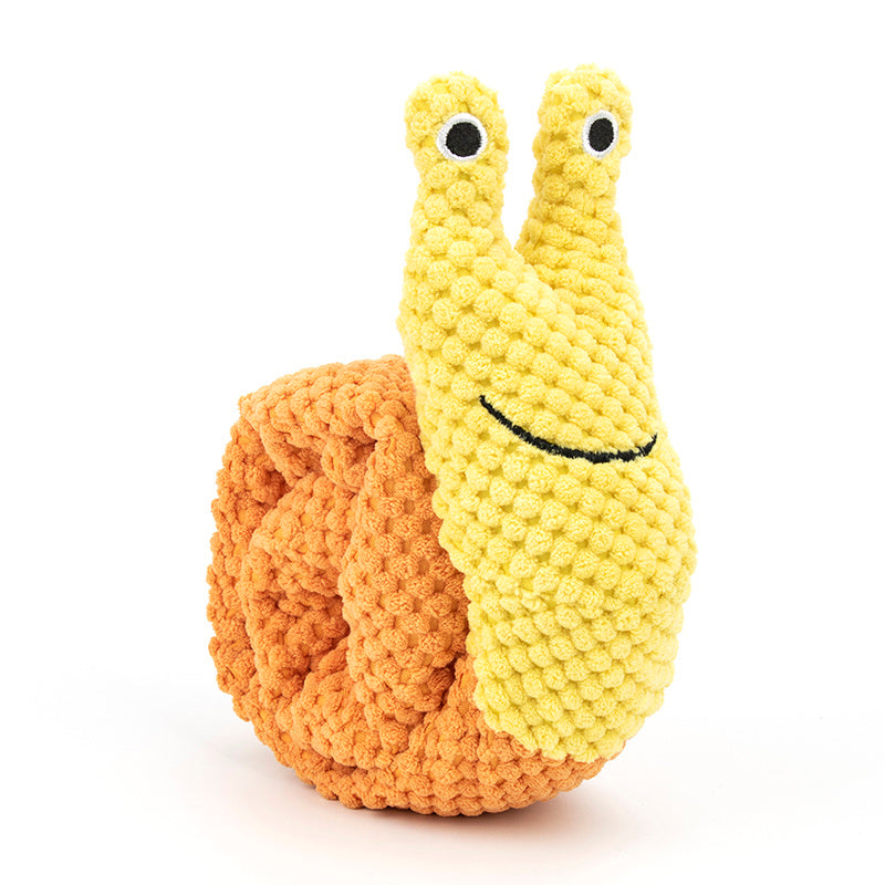 Plush Snail-Shaped Squeaky Dog Snuffle Toy for Treat Dispensing and Brain Enrichment