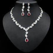 Noble Luxury Women’s Colorful Zircon Necklace and Earrings Three-Piece Set with Clavicle Chain
