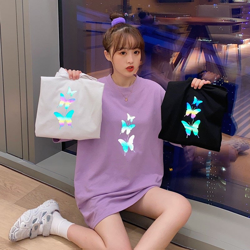 Butterfly Print Loose Short Sleeve T-Shirt Top Women