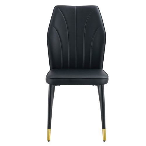 Set of 4 Modern Black PU Dining Chairs with Patterned Backrest and Metal Legs