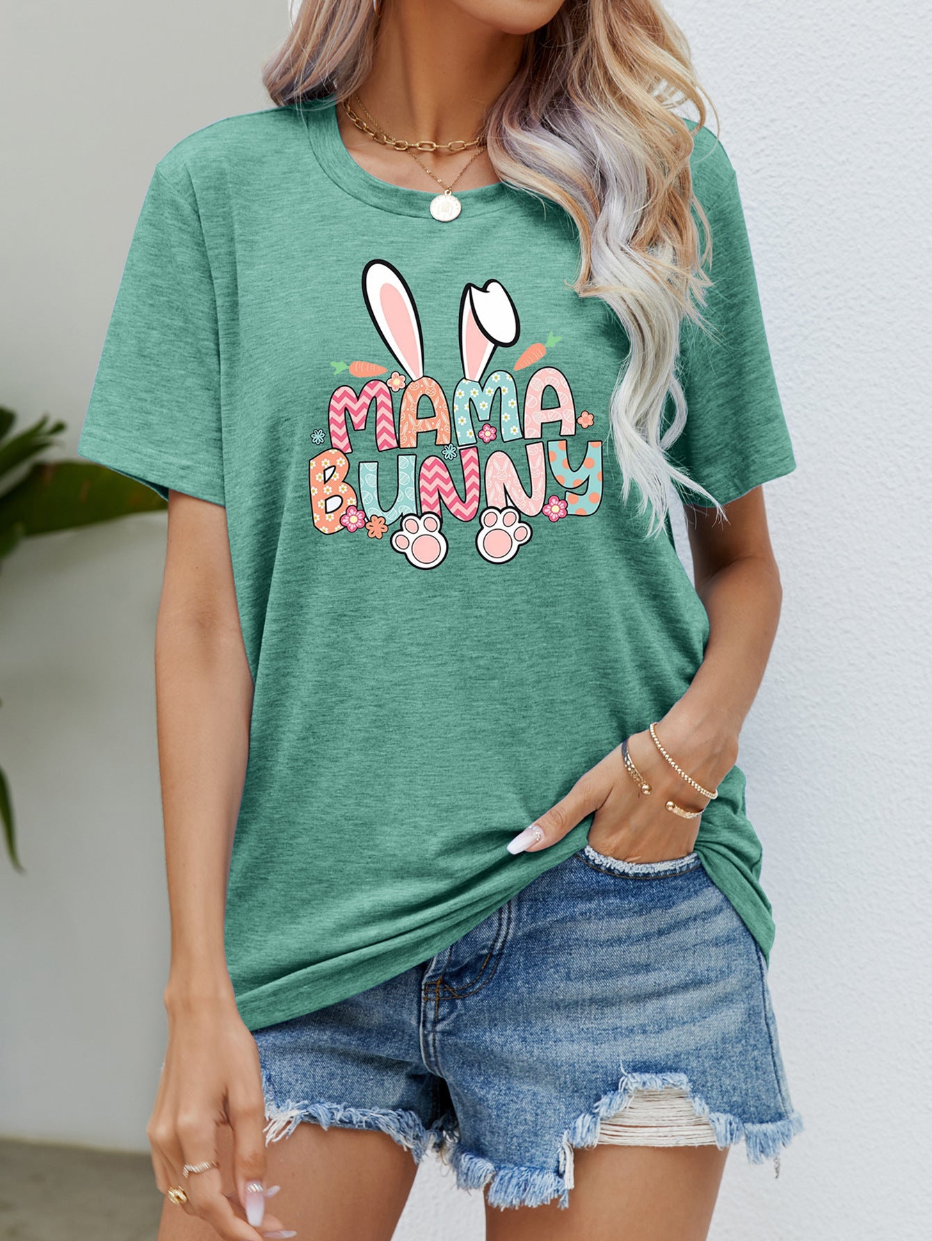 Summer Casual Round Neck Short Sleeves Printed T-shirt Top For Women