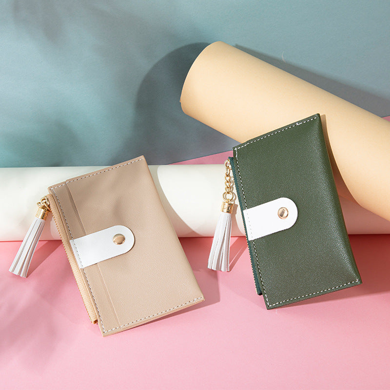 Slim PU Leather Tassel Mini Coin Purse Unisex Plain