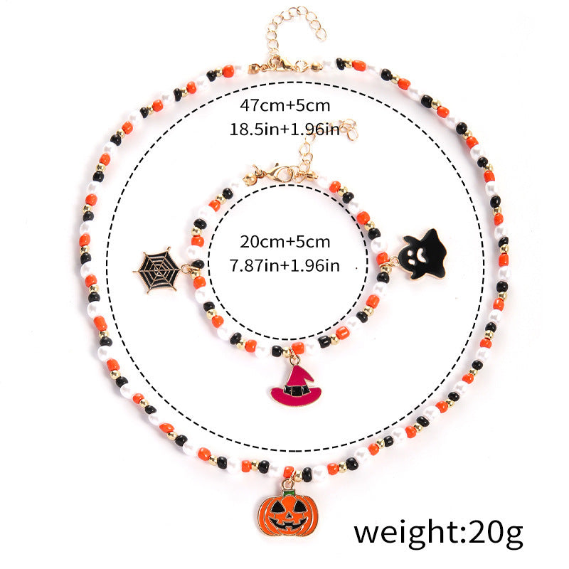 Halloween Ghost Pumpkin Necklace Horror Bracelet Necklace Jewelry