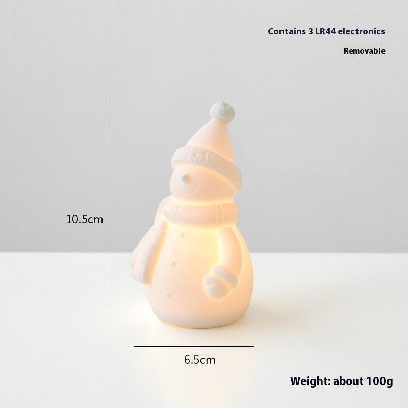 Ceramic Christmas Tree with LED Snowman Small House Desktop Decoration