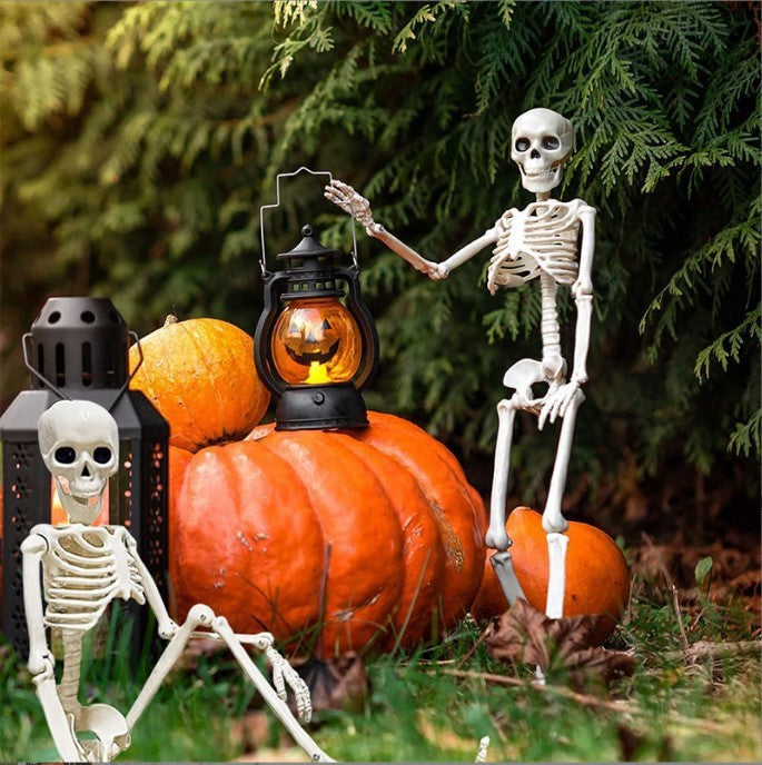 Adjustable Human Skeleton Prop – 40cm Halloween Horror Skull Ornament for Haunted House Decor