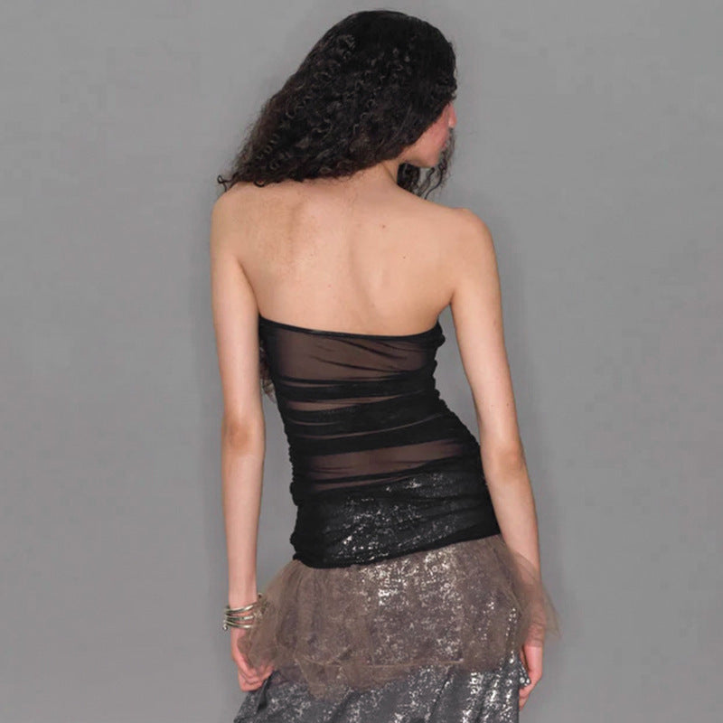 European And American Contrast Color Sleeveless Sexy Tube Top Printed Top For Women