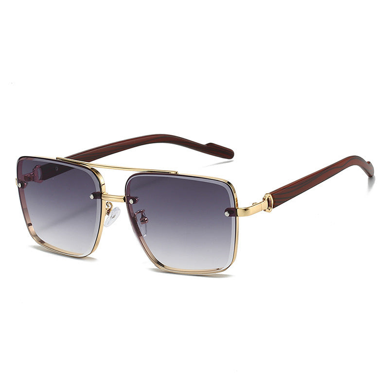 Men's Double Beam Imitation Wood Grain Sunglasses