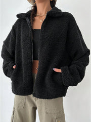 Women's Regular Fit Teddy Fleece Drop Shoulder Jacket