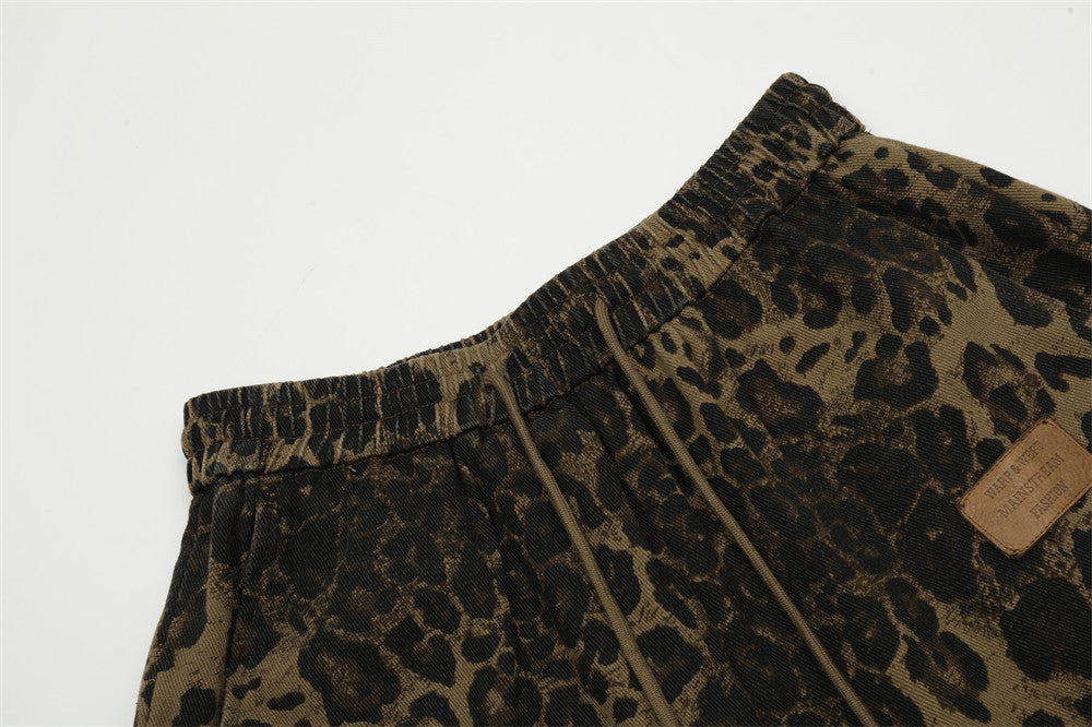 Men's Leopard Print Cargo Shorts Regular Cotton Streetwear