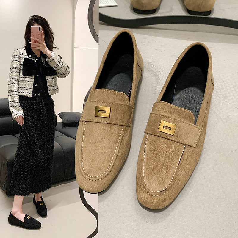 Fashion Women British Loafers Square Toe Gommino