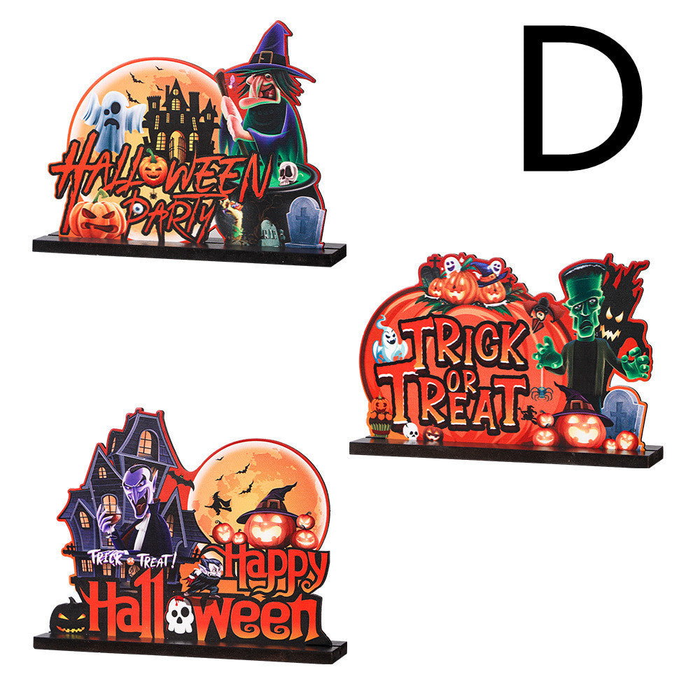 Halloween Wooden Ornaments Horror Atmosphere Arrangement Pumpkin Decoration