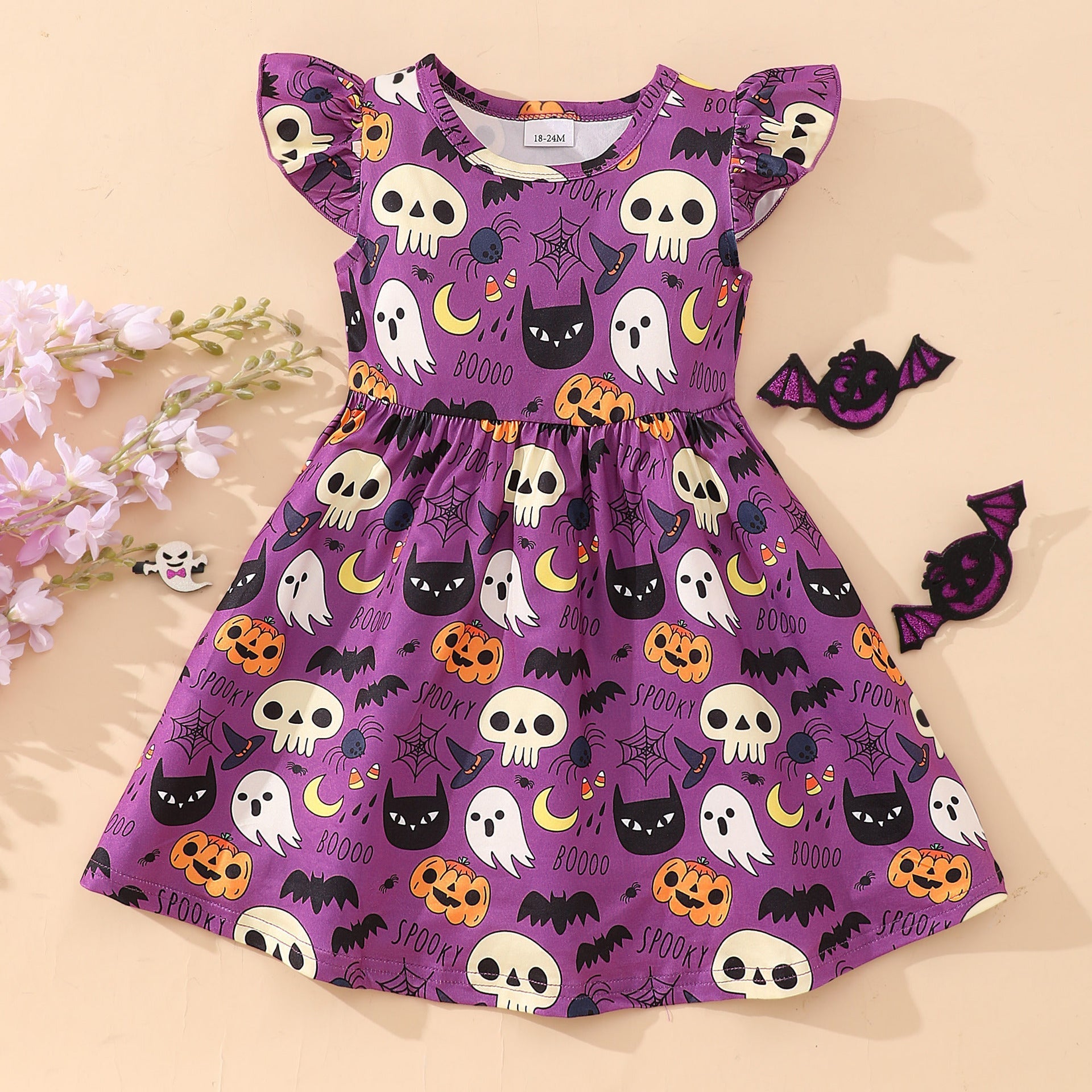 Girls Polyester Casual Printed Summer Dress Customizable