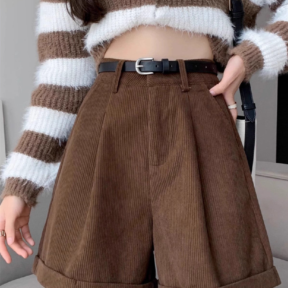 Women’s Brown Corduroy Shorts – Fashion High-Waist, Soft & Stylish
