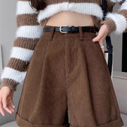 Women’s Brown Corduroy Shorts – Fashion High-Waist, Soft & Stylish