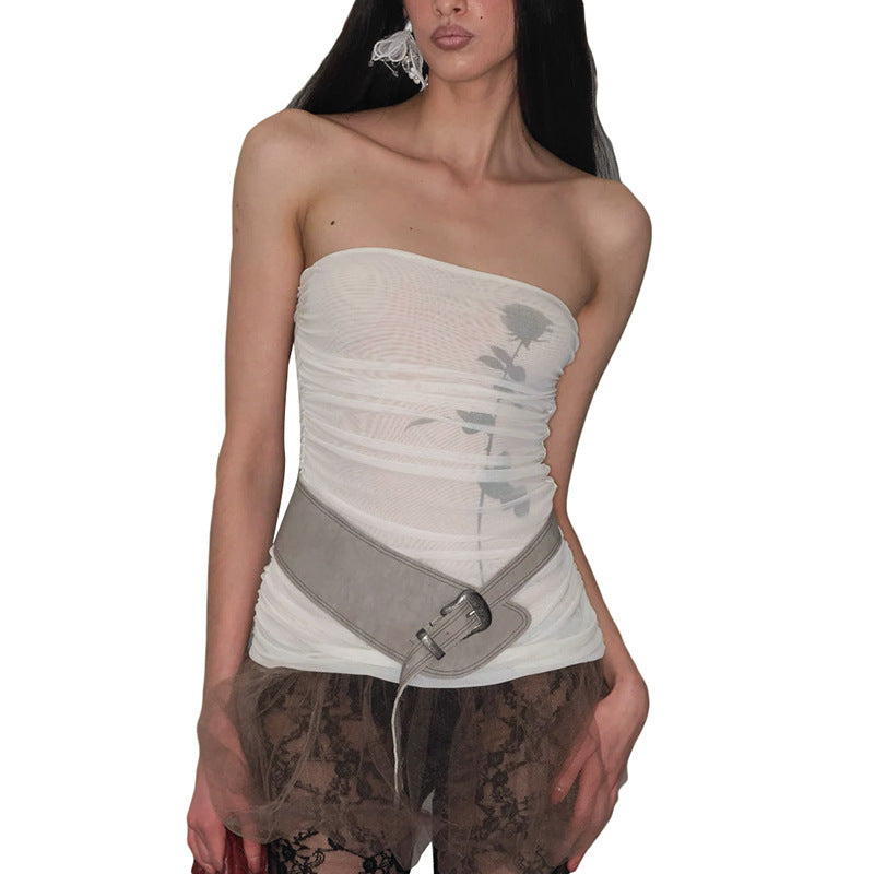 European And American Contrast Color Sleeveless Sexy Tube Top Printed Top For Women