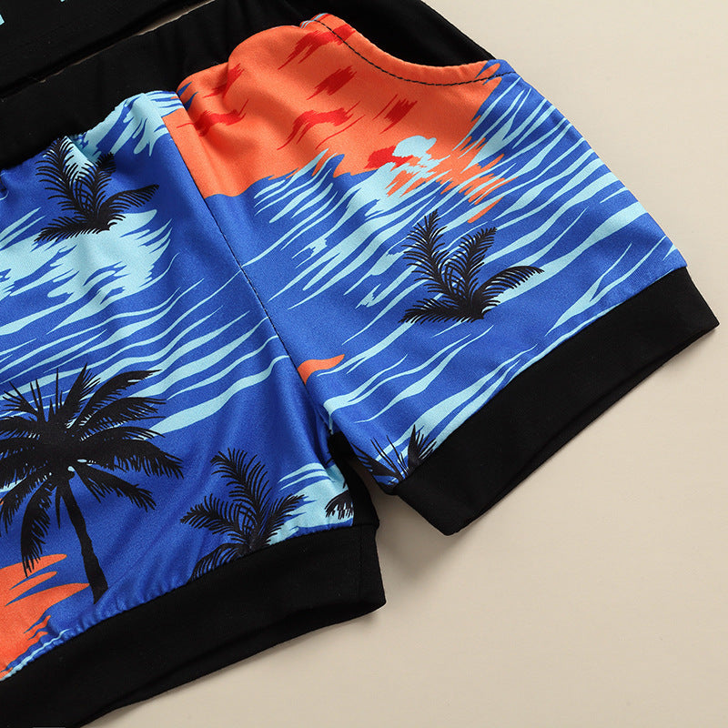 Boys Summer Seaside Vacation Style Coconut Tree Beach Suit
