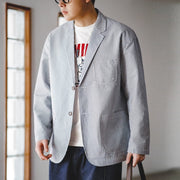 Seersucker Striped Blazer Flat Collar