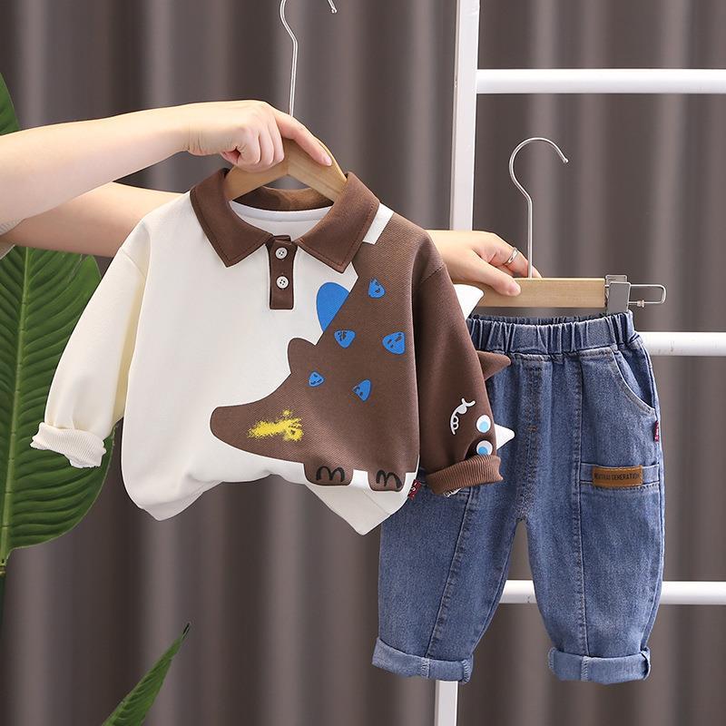 Kids Polo Long Sleeve Shirt and Pants Set Regular Cotton