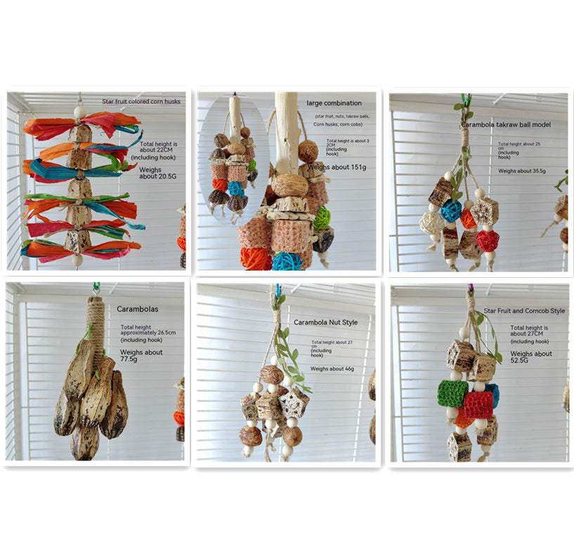 Non-Toxic Yangtao Wooden Parrot Bite Toy with Metal Hook for Cage Attachment