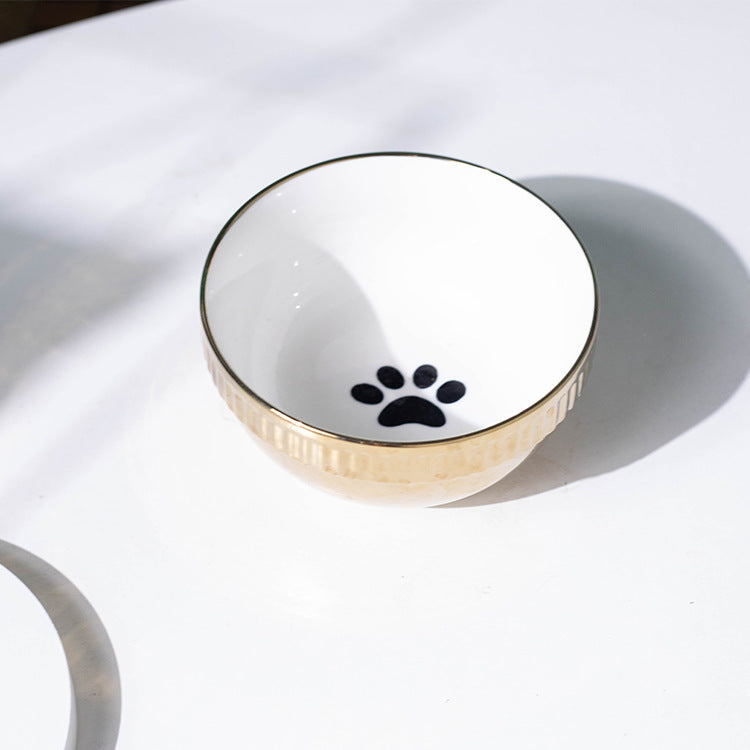 Plating Ceramic Anti Overturning Oblique Mouth Small Dog Bowl