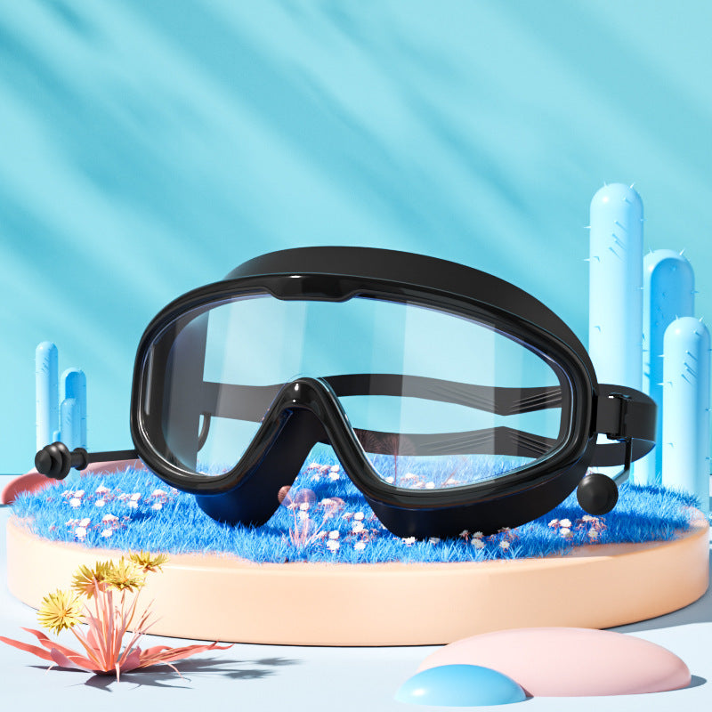 Large Frame Swimming Goggles High-definition Integrated Earplugs
