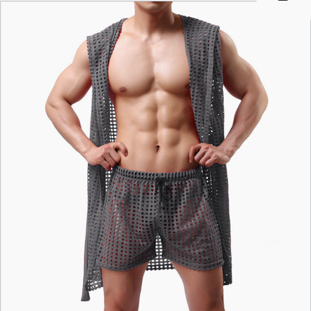 Men's Fashion Casual Loungewear Fishing Net Bathrobe