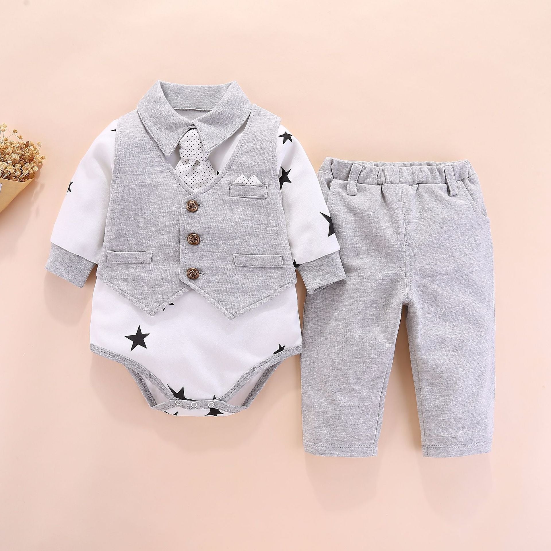 British Baby Dress Outfit – Long Sleeve Three-Piece Set for One-Year-Olds