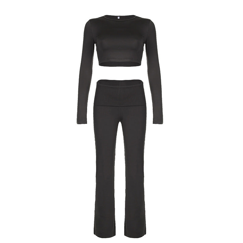 Women’s Long-Sleeve Crop Top and Bootcut Pants 2-Piece Set