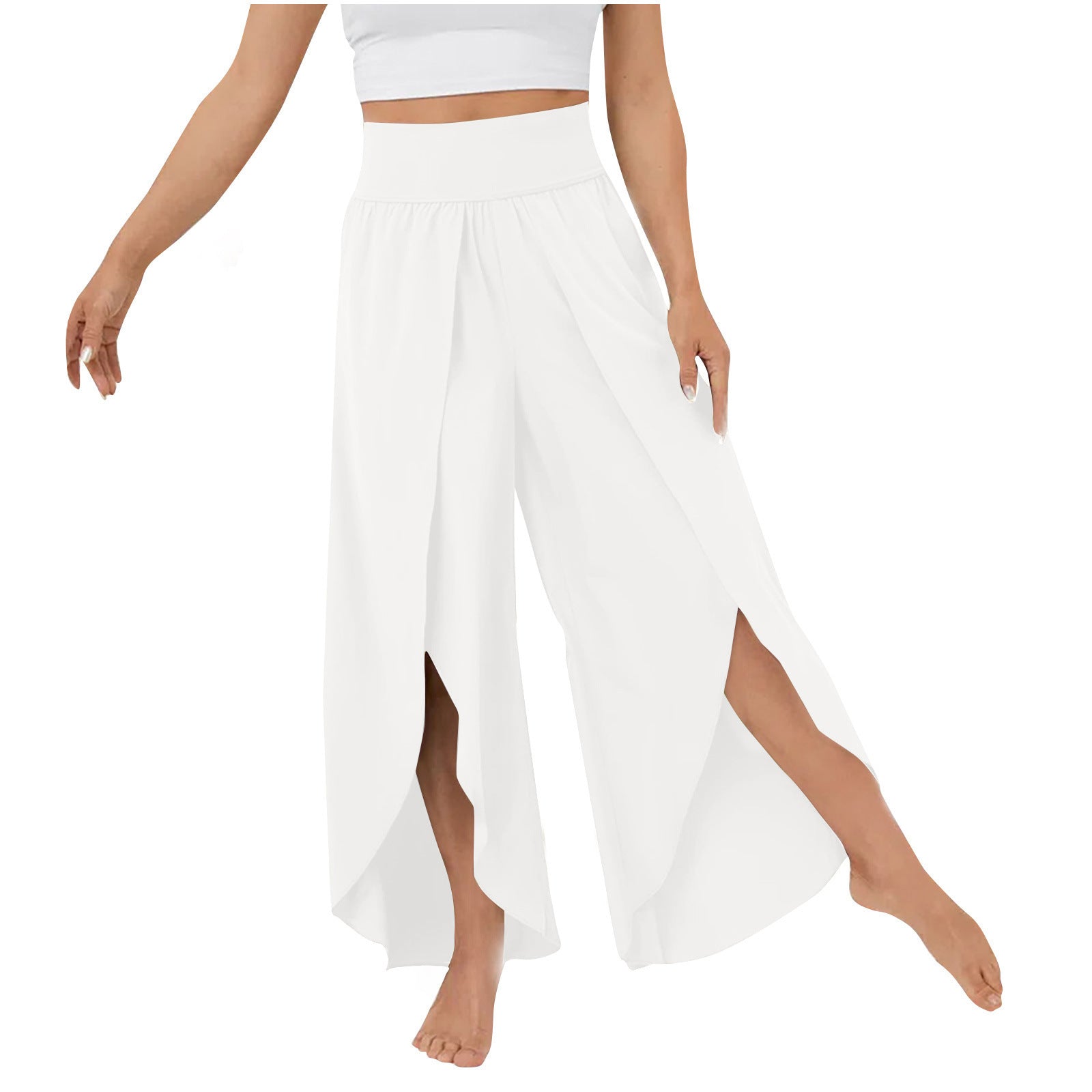 High Waist Cropped Casual Pants – Solid Color Loose Fit
