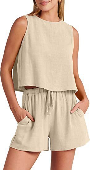 Women's Fashion Casual Sleeveless Solid Color Loose Outfit