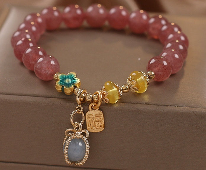 Special-interest Design Natural Strawberry Quartz Beaded Bracelet