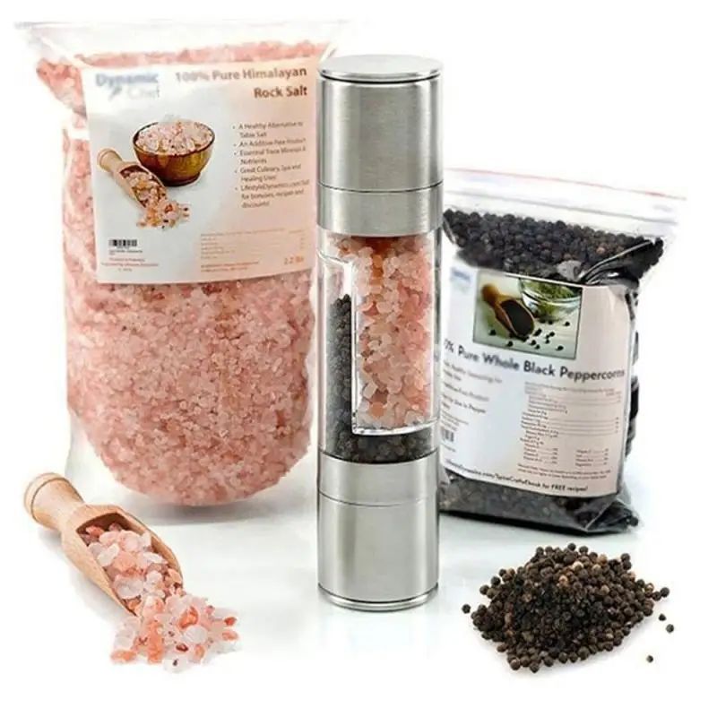 2-in-1 Manual Salt and Pepper Grinder – Stainless Steel Spice Mill with Adjustable Ceramic Grinding