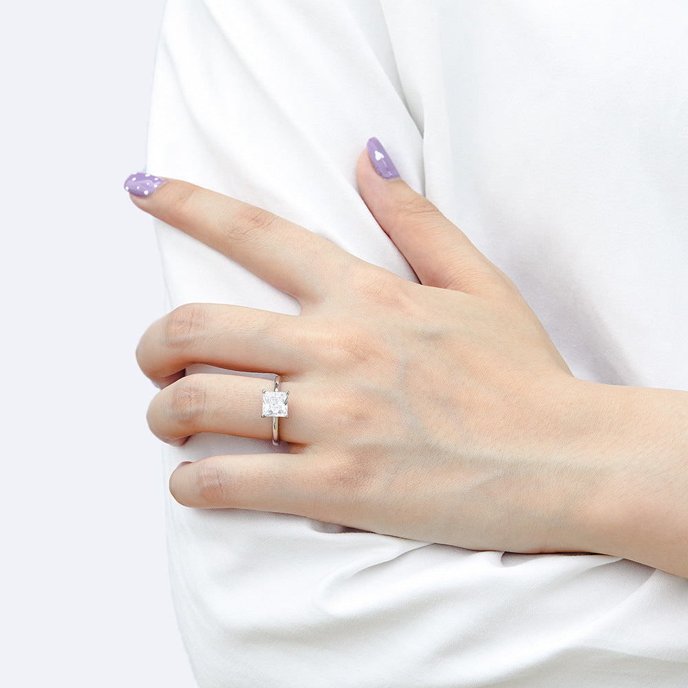 925 Sterling Silver Inlaid Square Zircon Ring