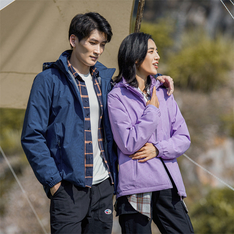 Couple Windproof Single-Layer Jacket & Fleece-Lined Padded Overalls Set