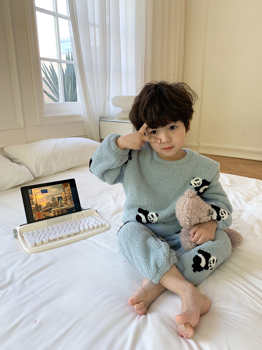 Children's Warm Loungewear Cotton Velvet Pajamas Suit