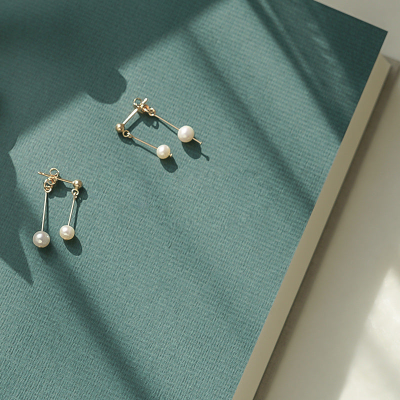 New S925 Natural Pearl Ear Studs Simple Temperamental Sterling Silver Cold Style Niche Handmade Jewelry