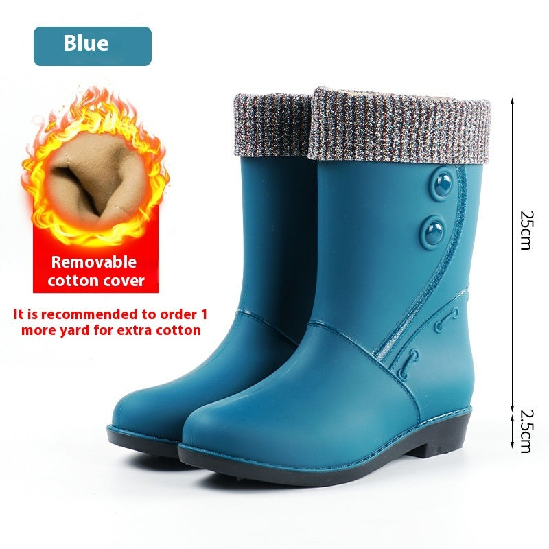 Women's Rain Boots Fleece-lined Fashion Mid-calf Waterproof