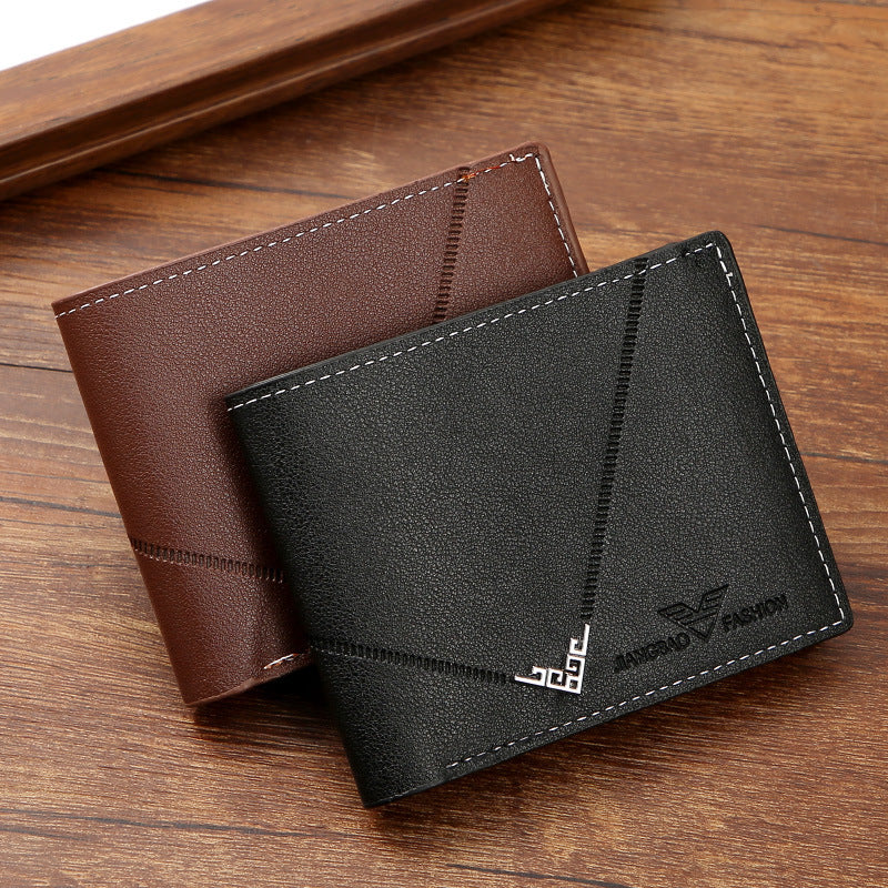 Men's PU Leather Short Wallet Lychee Pattern Multi Card