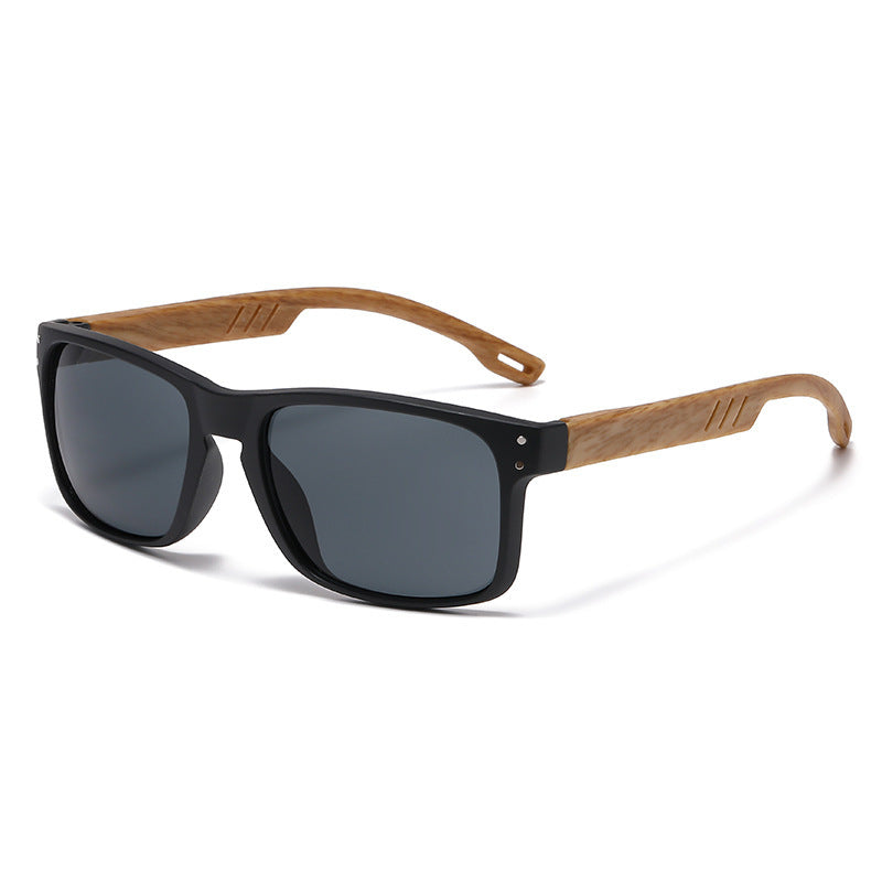 Men's Retro Wood Grain Square Sunglasses
